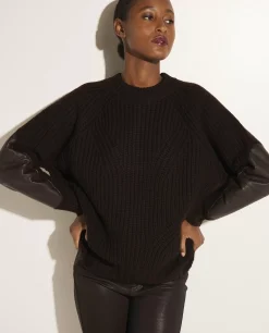 Fashion Gebreide Trui Met Leer Accenten Vrouwen Knitwear