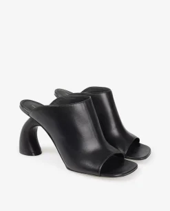 Cheap Leren Muiltjes Met Gebogen Hak Vrouwen Schoenen