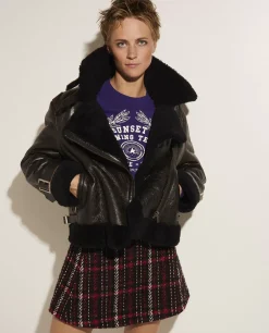 Online Leren Shearling Jacket Vrouwen Jasjes