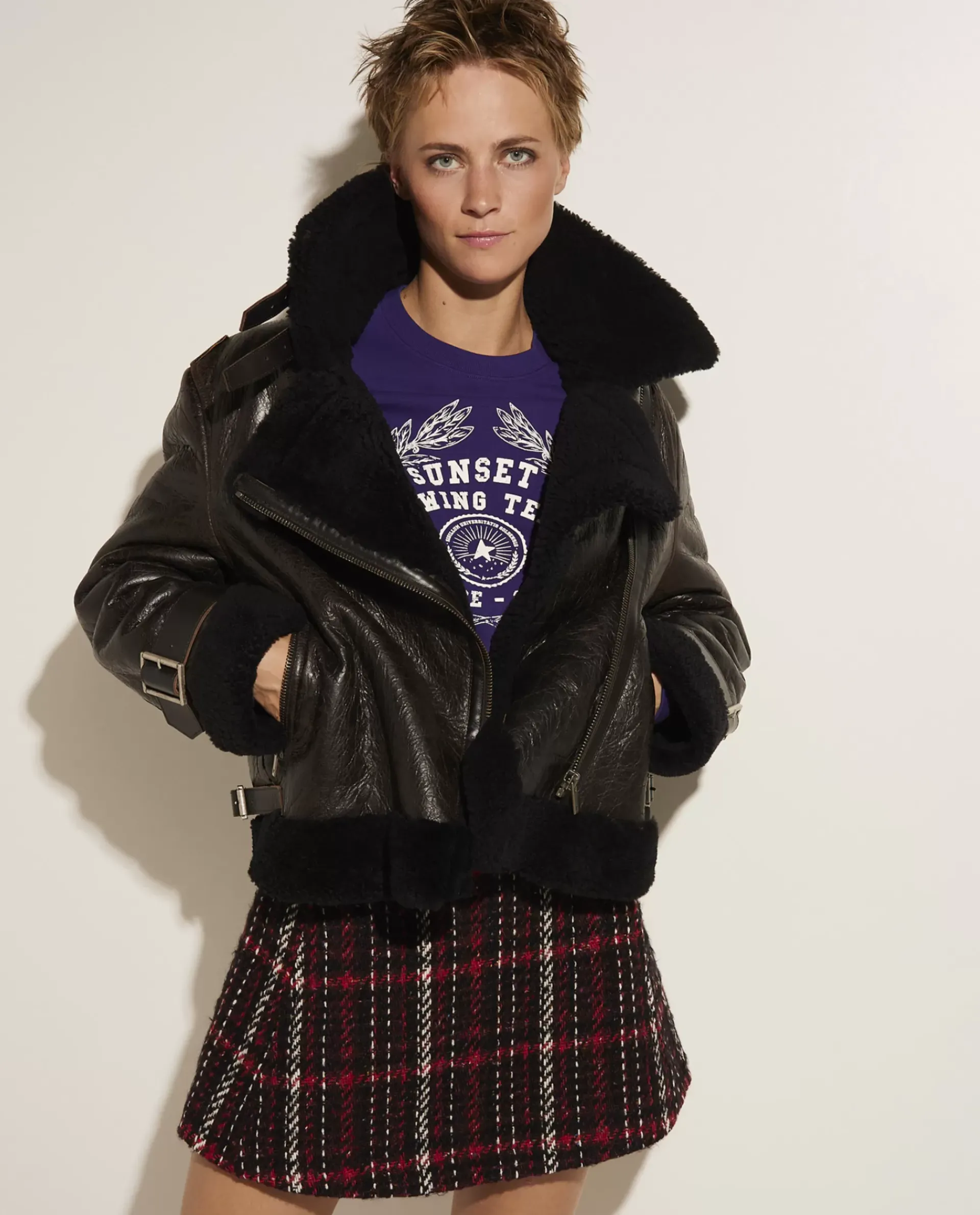 Online Leren Shearling Jacket Vrouwen Jasjes