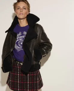 Online Leren Shearling Jacket Vrouwen Jasjes