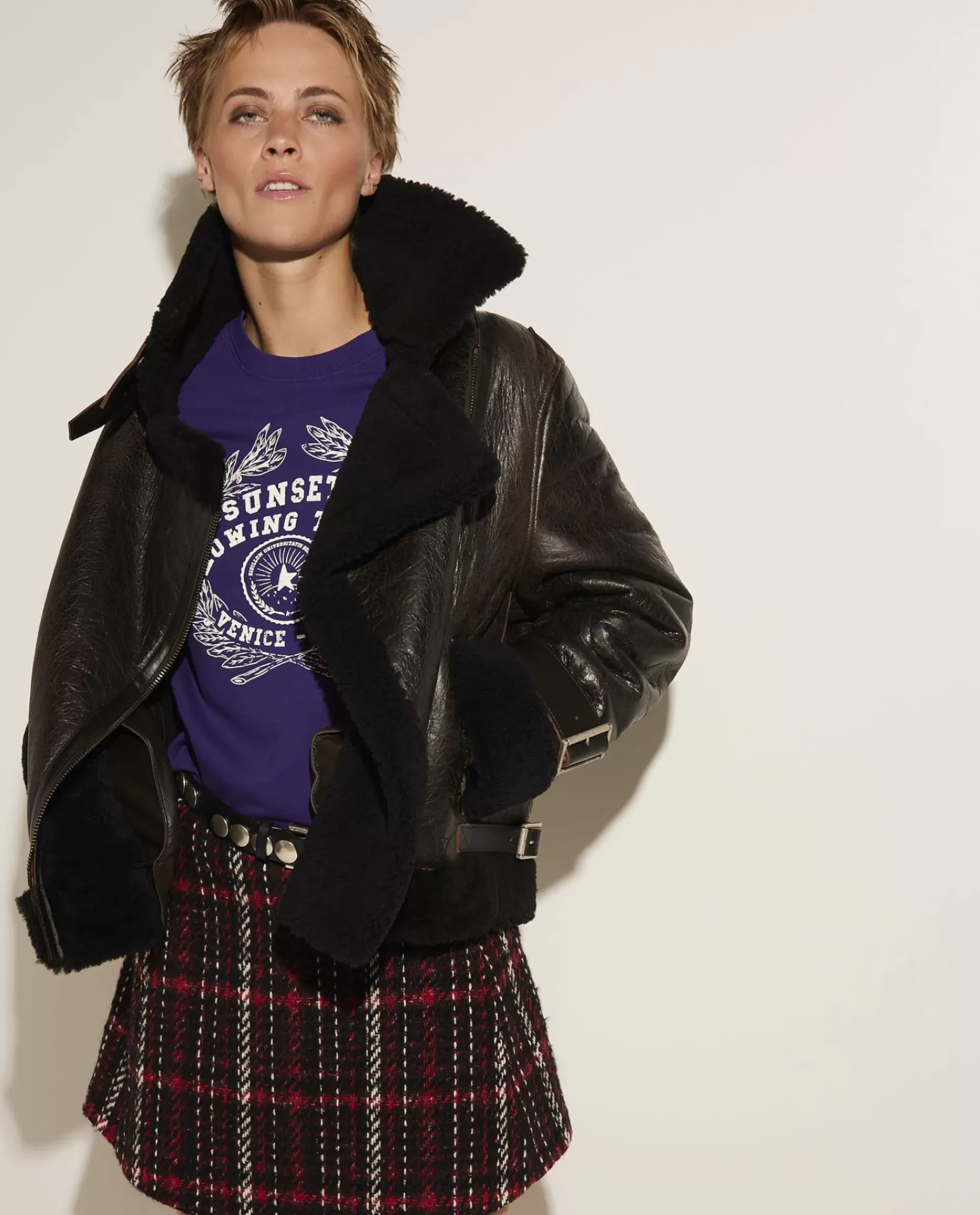Online Leren Shearling Jacket Vrouwen Jasjes