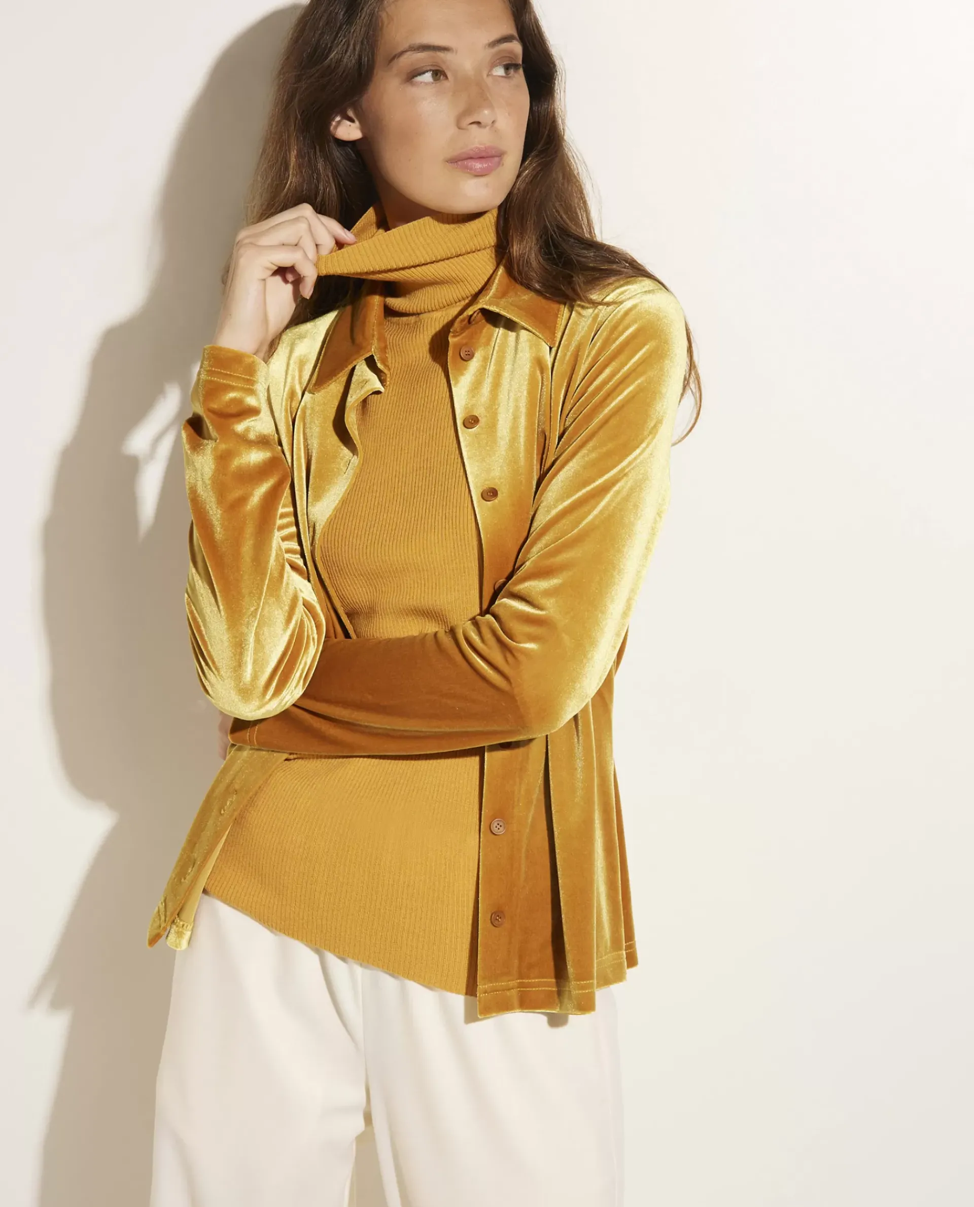 Shop Stretch-Fluwelen Blouse Vrouwen Blouses