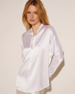 Store Zijden Blouse Met Bandkraag Vrouwen Blouses